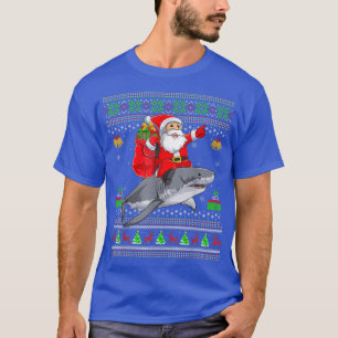 Funny Ugly Xmas Santa Riding Great White Shark Chr T-Shirt