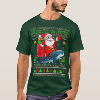 Funny Ugly Xmas Santa Riding Whale Shark Christmas T-Shirt