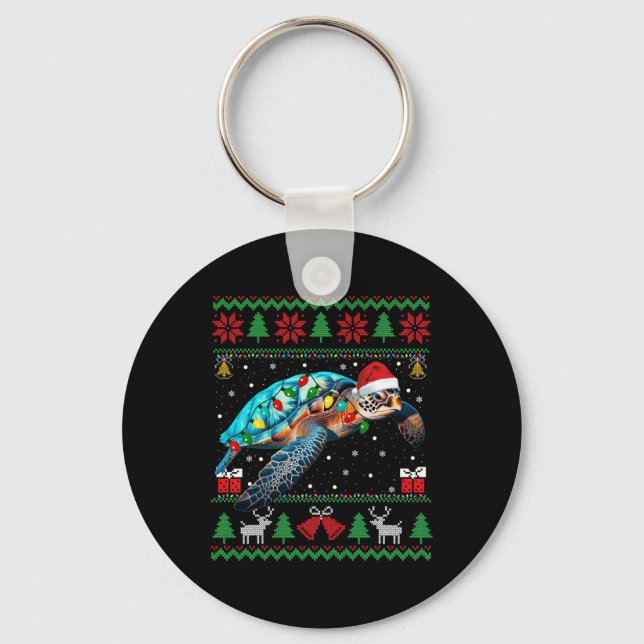 Funny Ugly Xmas Sweater Animals Lights Christmas T Key Ring (Front)