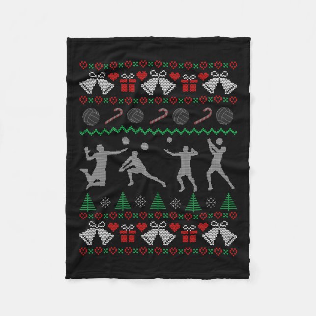 Funny Ugly Xmas Volleyball Christmas Sports Holida Fleece Blanket (Front)