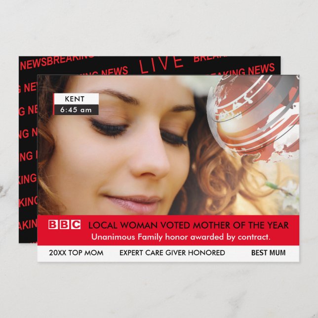 Funny UK Mother’s Day 🎉 Fake TV News Card  (Front/Back)