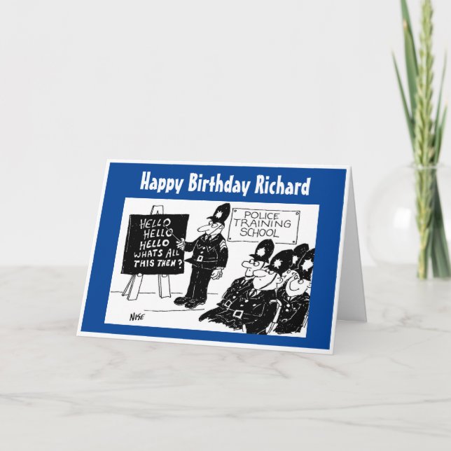 Funny UK Police Training School Greetings Birthday Card (Front)