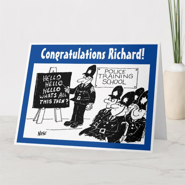 Funny UK Police Training School Greetings Card (Front)