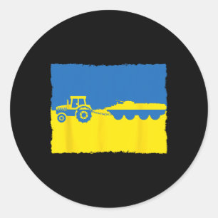 Funny Ukraine Farmer Tractor Steals A Russian Tank Classic Round Sticker