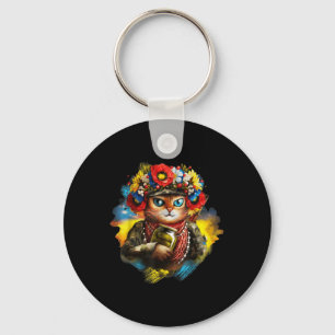 Funny Ukrainian Cat Soldier Memorial Day Retro Lov Key Ring