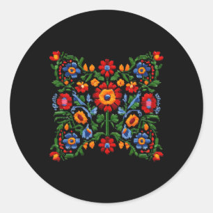 Funny Ukrainian Embroidery Traditional Flowers Nat Classic Round Sticker