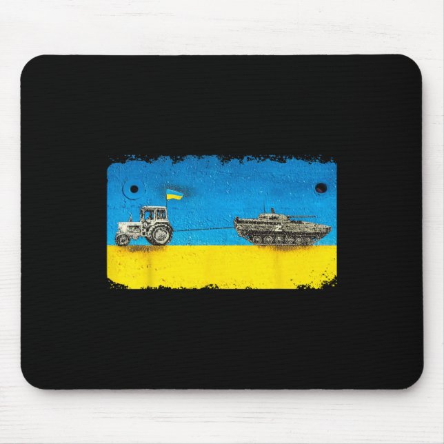 Funny Ukrainian Farmer Pulling Tank With Tractor  Mouse Pad (Front)