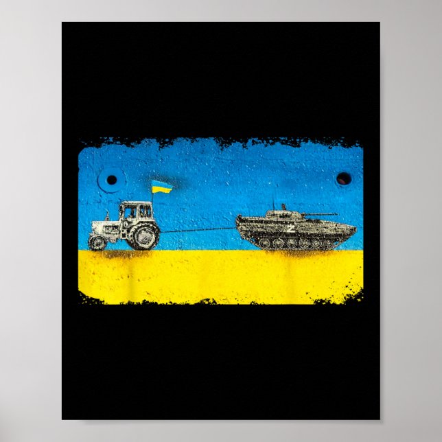 Funny Ukrainian Farmer Pulling Tank With Tractor  Poster (Front)