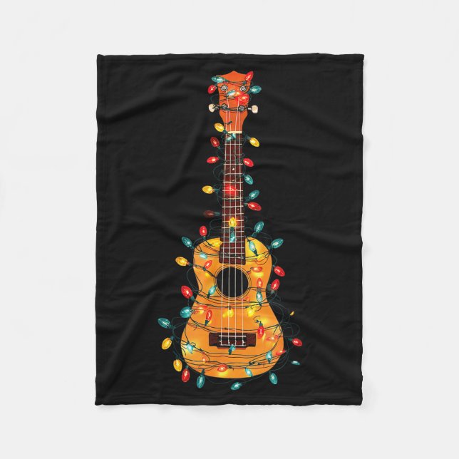 Funny Ukulele Christmas Graphics Lights Lover Play Fleece Blanket (Front)