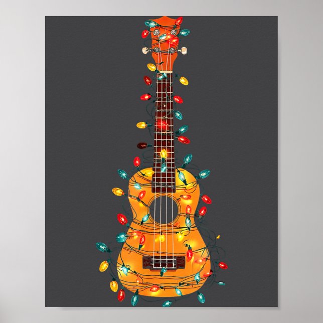 Funny Ukulele Christmas Graphics Lights Lover Play Poster (Front)