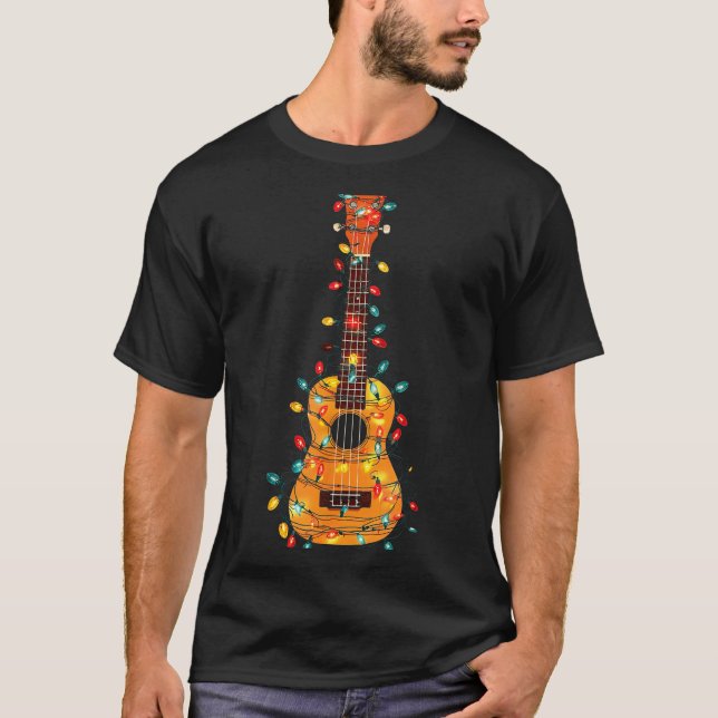 Funny Ukulele Christmas Graphics Lights Lover Play T-Shirt (Front)