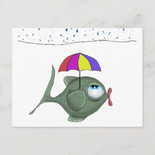 Funny Umbrella Fish Postcard