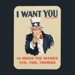 Funny Uncle Sam Custom Message Magnet<br><div class="desc">Shame your roommate into washing his dishes,  remind your kids to close the refrigerator door,  this fun magnet is ready to customised with your own message and features an illustration of Uncle Same in the style of the classic recruitment poster.</div>