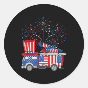 Funny Uncle Sam Firetruck And Fireworks Usa Flag 4 Classic Round Sticker