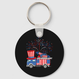 Funny Uncle Sam Firetruck And Fireworks Usa Flag 4 Key Ring