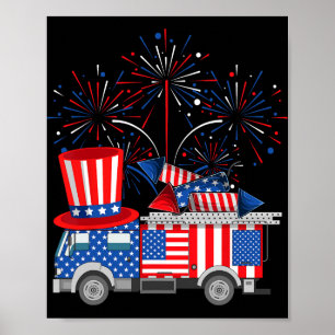 Funny Uncle Sam Firetruck And Fireworks Usa Flag 4 Poster