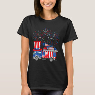 Funny Uncle Sam Firetruck And Fireworks Usa Flag 4 T-Shirt