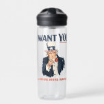 Funny Uncle Sam Patriotic Custom Water Bottle<br><div class="desc">Remember to stay hydrated with the menacing stare of Uncle Sam. This water bottle is styled to look like the classic Uncle Sam recruitment poster. You can customise the "to DRINK MORE WATER" message to any text you choose.</div>