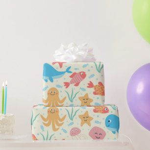 Funny Under the Sea Creatures Ocean  Pattern  Wrapping Paper