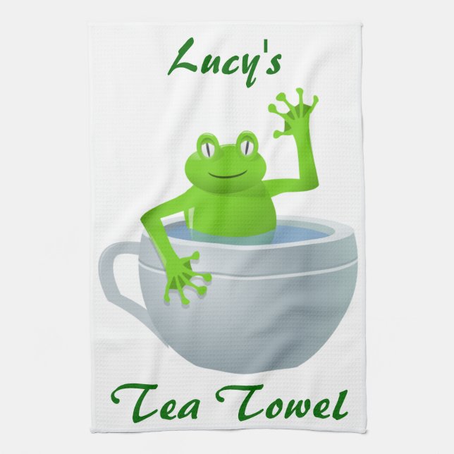 Funny Unexpected Frog in My Tea Cup Towel (Vertical)