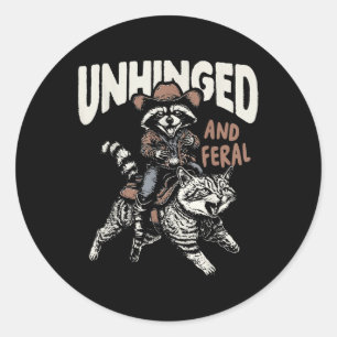 Funny Unhinged And Feral Racoon Cowboy Western Vi Classic Round Sticker