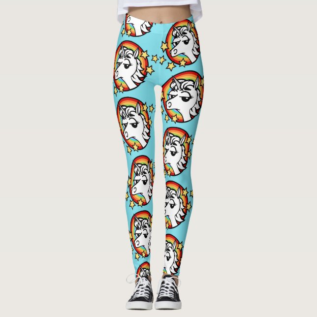 FUNNY UNICORN AND RAINBOW GRAPHIC PATTERN LEGGINGS (Front)