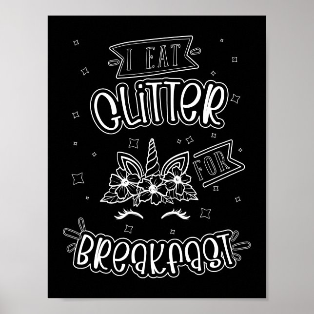 Funny Unicorn Black Background Colouring Poster (Front)