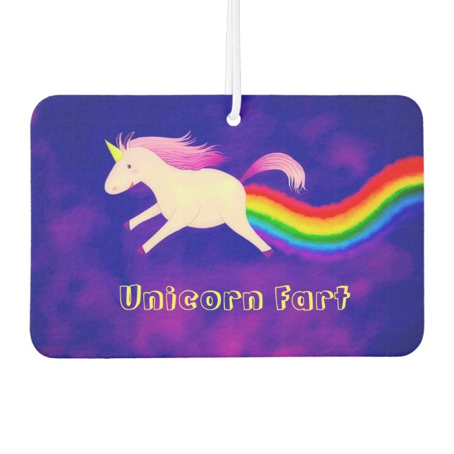 Funny Unicorn Farting a Rainbow Car Air Freshener (Front)
