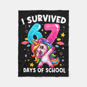 Funny Unicorn I Survived 67 Days Of School Meme Fo Fleece Blanket