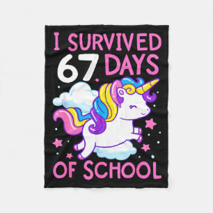 Funny Unicorn I Survived 67 Days Of School Meme Fo Fleece Blanket