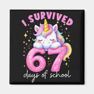 Funny Unicorn I Survived 67 Days Of School Meme Fo Magnet