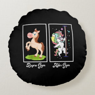 Funny Unicorn Illustration Before After Gym Round Cushion