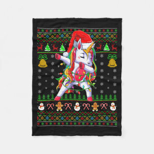 Funny Unicorn Lover Xmas Santa Hat Unicorn Ugly Ch Fleece Blanket