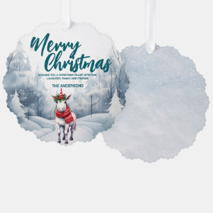 Funny Unicorn Merry Xmas tree snow Holiday  Decoration Card