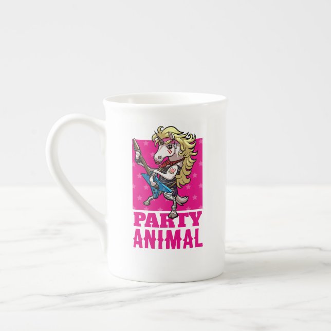 Funny Unicorn Party Animal Glam Rocker Cartoon Bone China Mug (Left)