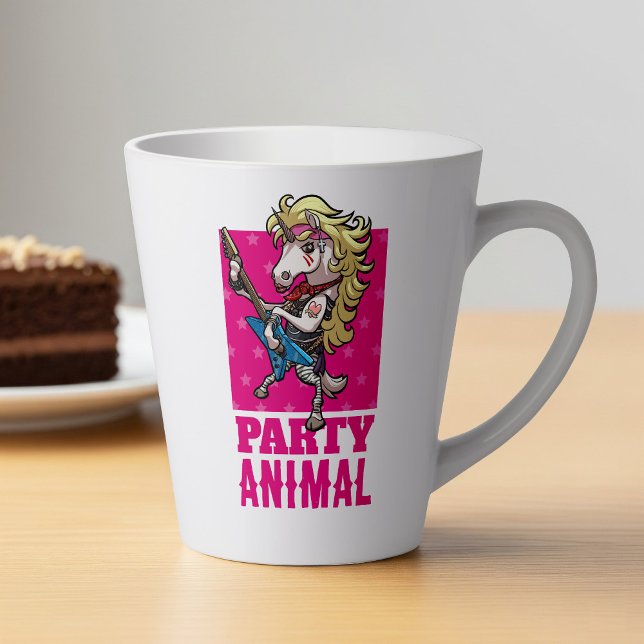 Funny Unicorn Party Animal Glam Rocker Cartoon Latte Mug (Creator Uploaded)