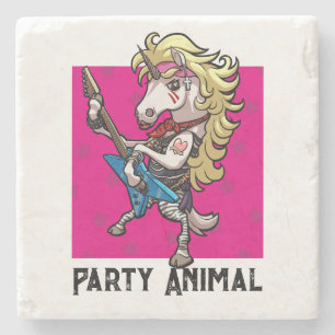 Funny Unicorn Party Animal Glam Rocker Cartoon  Stone Coaster
