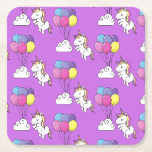 Funny Unicorn Pattern Magic Horse    Square Paper Coaster