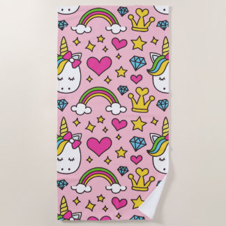 Funny Unicorn Pattern Pink Magic Horse Cute Beach Towel