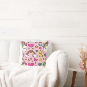 Funny Unicorn Pattern Pink Magic Horse Cute Cushion