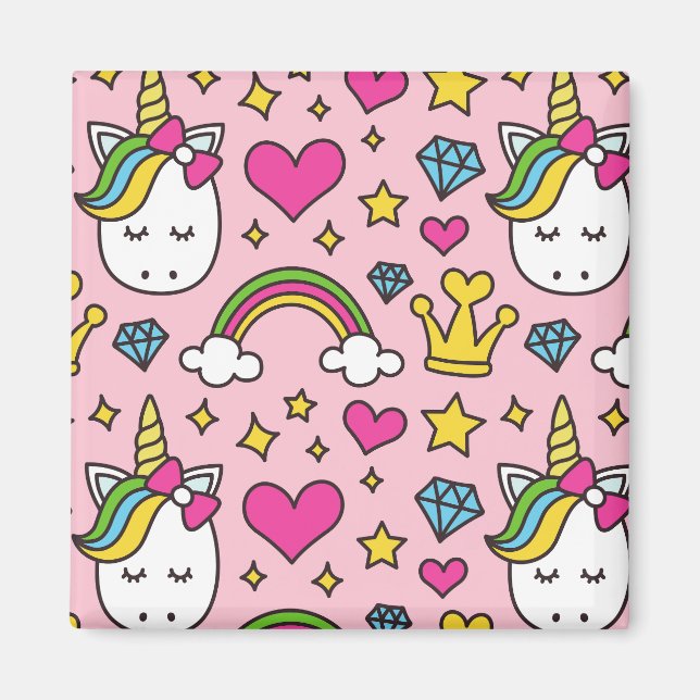 Funny Unicorn Pattern Pink Magic Horse Cute Magnet (Front)