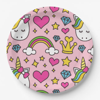 Funny Unicorn Pattern Pink Magic Horse Cute        Paper Plate