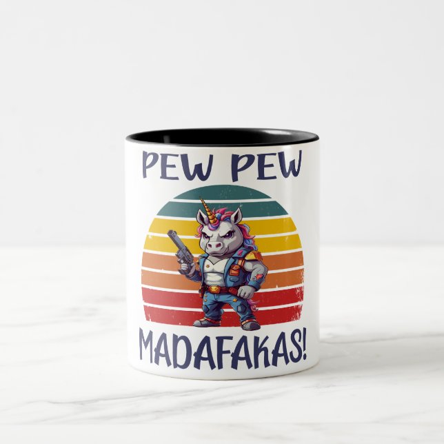 FUNNY UNICORN PEW PEW MADAFAKAS Two-Tone COFFEE MUG (Center)