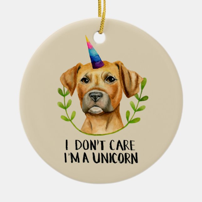 Funny Unicorn Pitbull Dog Illustration Ceramic Ornament (Front)