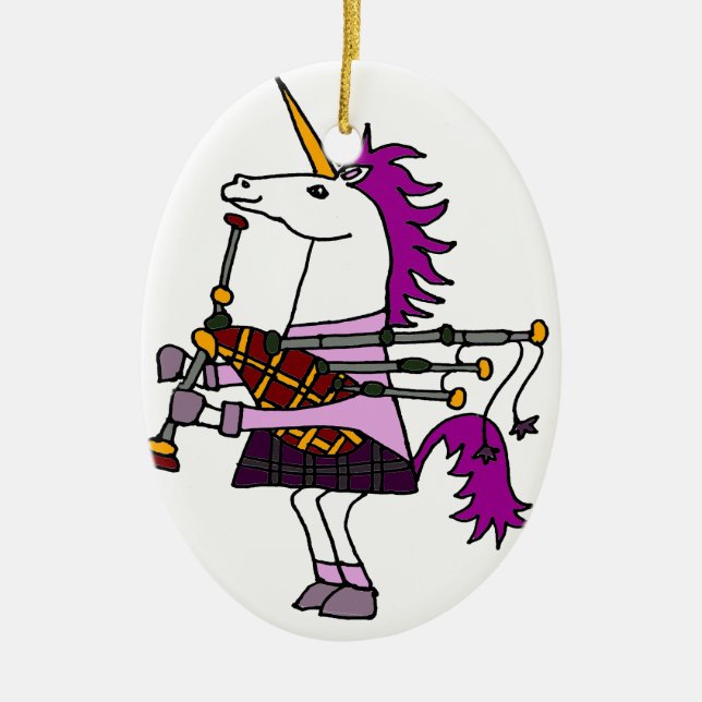 Funny Unicorn Playing Bagpipes Art Ceramic Ornament (Front)