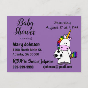Funny Unicorn Playing Soccer Baby Shower Invitation Postcard
