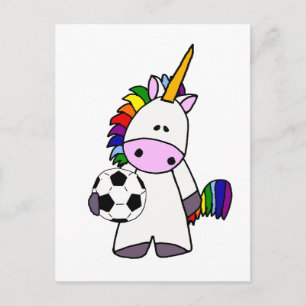 Funny Unicorn Playing Soccer Cartoon Postcard