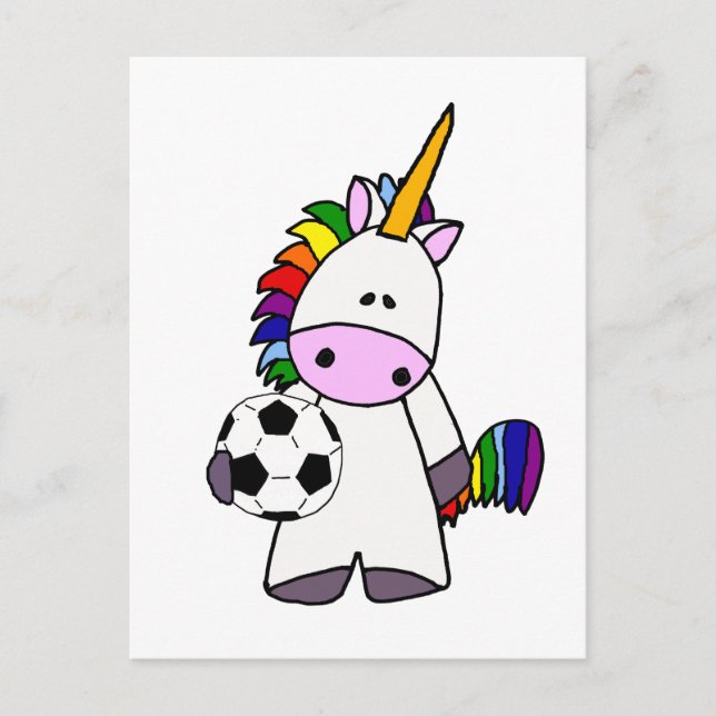 Funny Unicorn Playing Soccer Cartoon Postcard (Front)