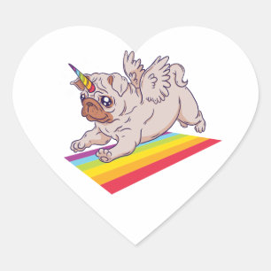 Funny Unicorn Pug Puppy Dog Hello, Love Miss You Heart Sticker