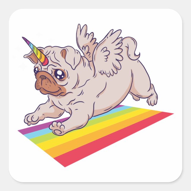 Funny Unicorn Pug Puppy Dog Hello, Love Miss You Square Sticker (Front)